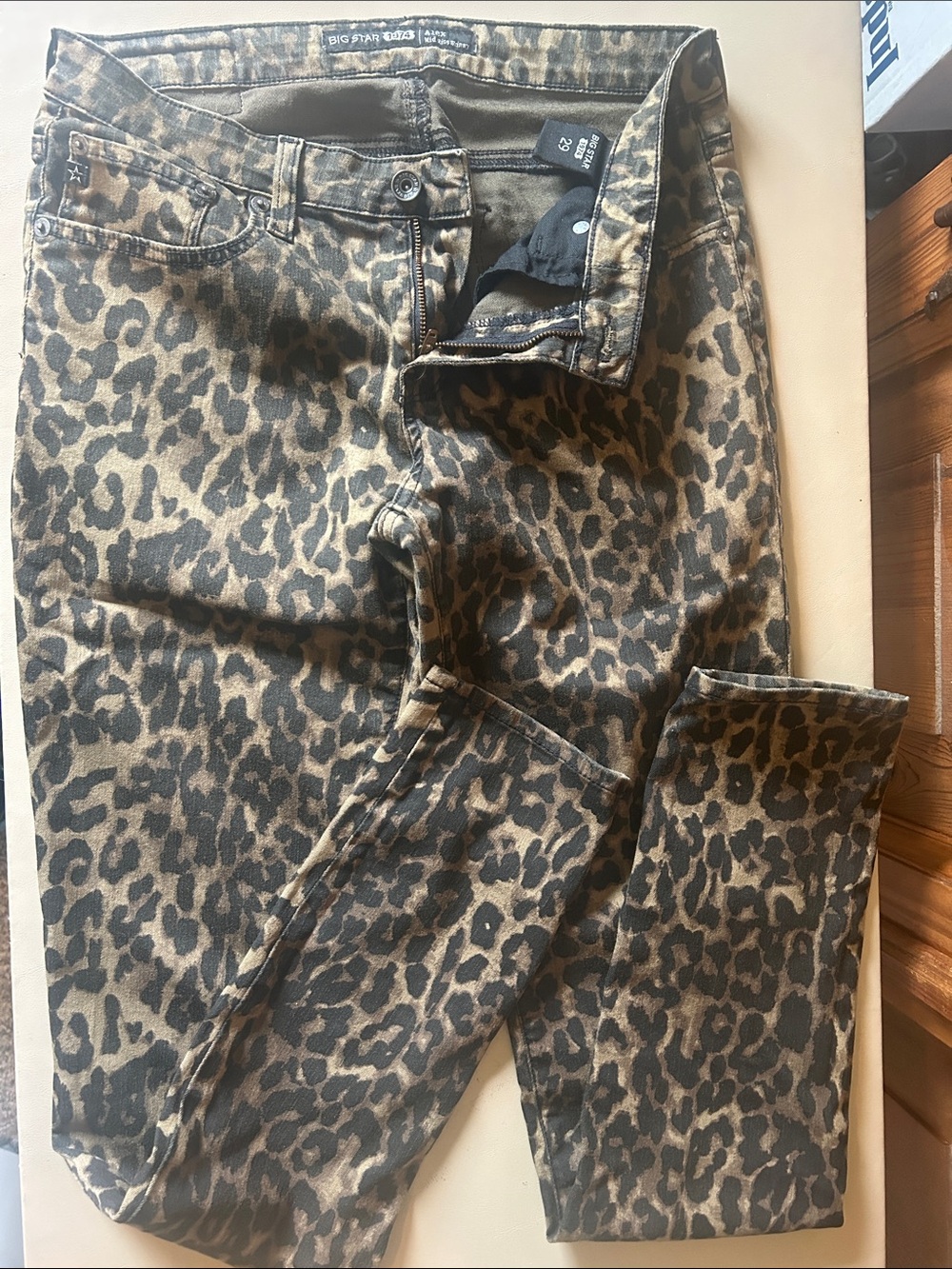 Big Star Leopard-Print Skinny Jeans - Beige & Black